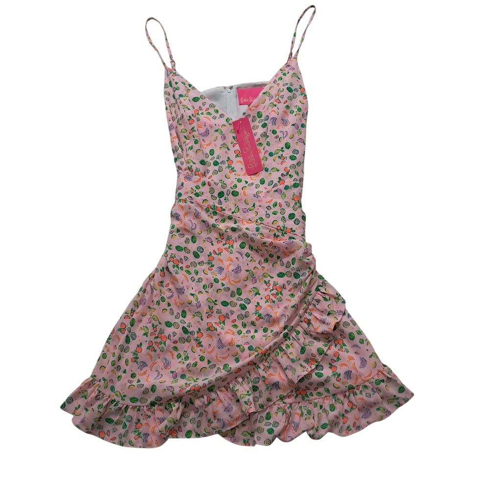 NWT Lilly Pulitzer Mini Dress Womens 16 Pink Alisa Juicy Fruit Ruffle V-Neck
